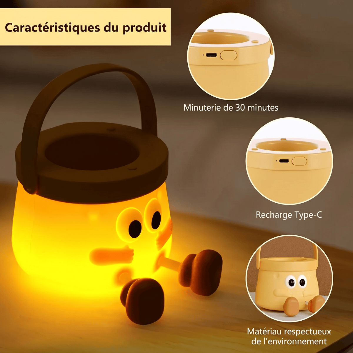 Veilleuse Enfant Portable Jaune avec Poignée
