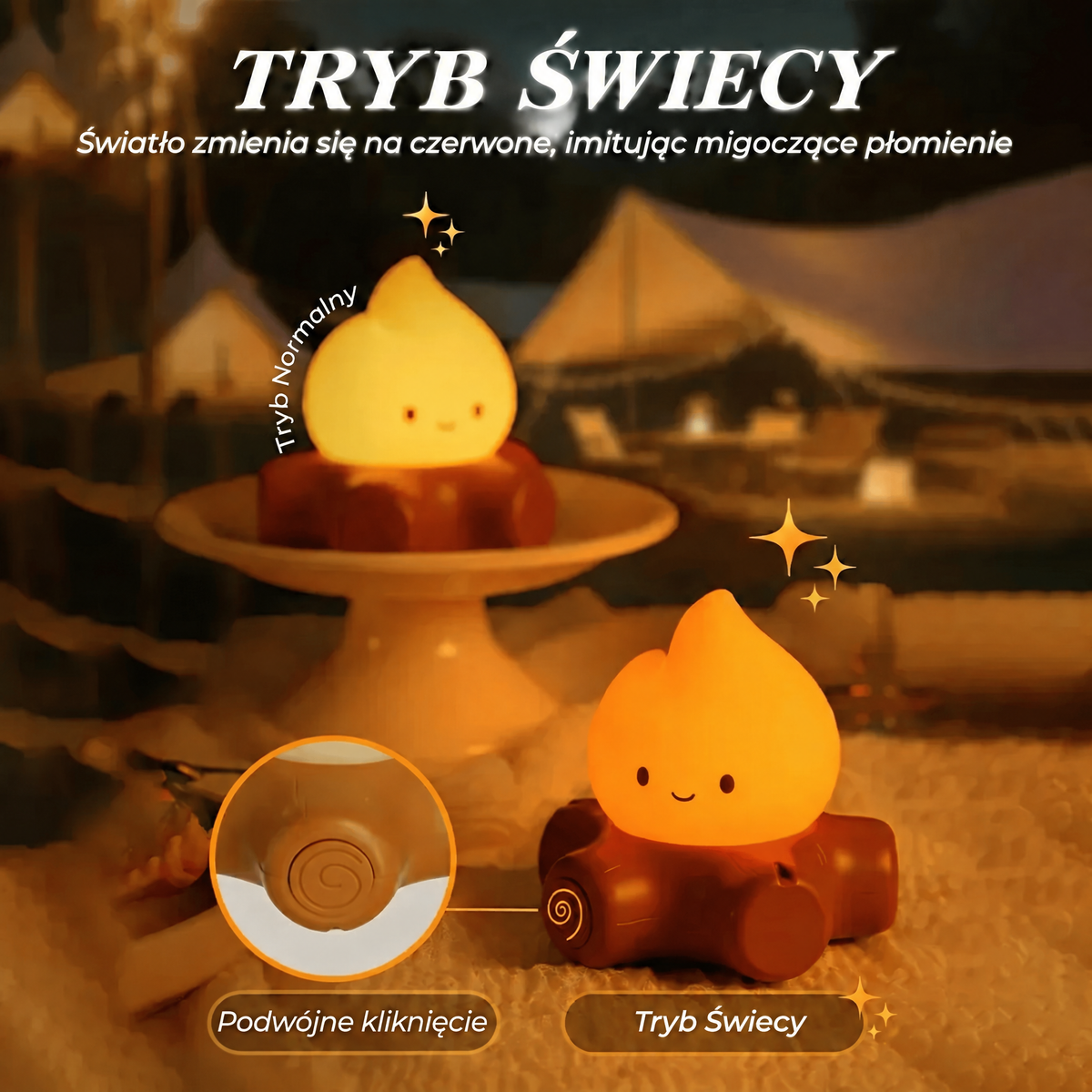 Lampka nocna ognisko z białym szumem