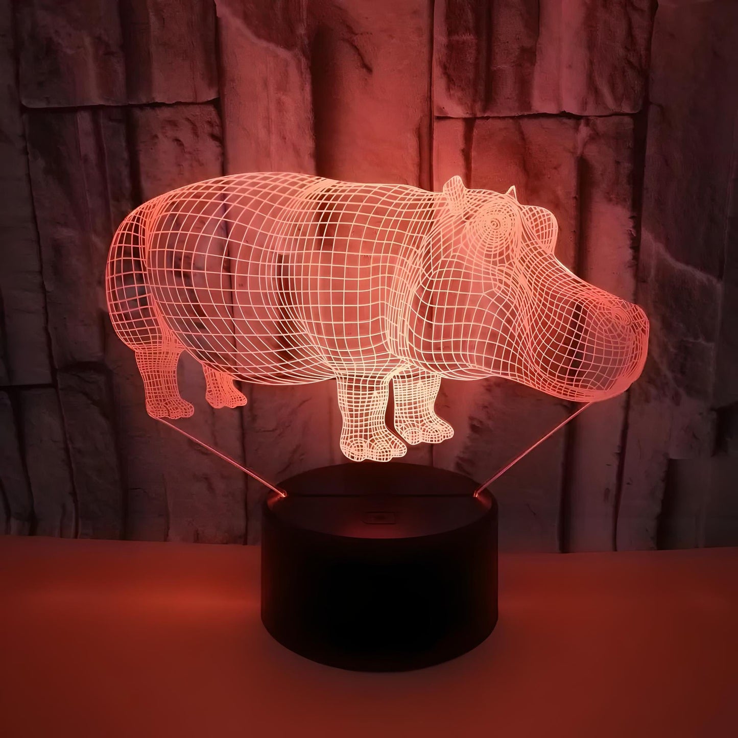 Veilleuse hippopotame 3D pour enfant 