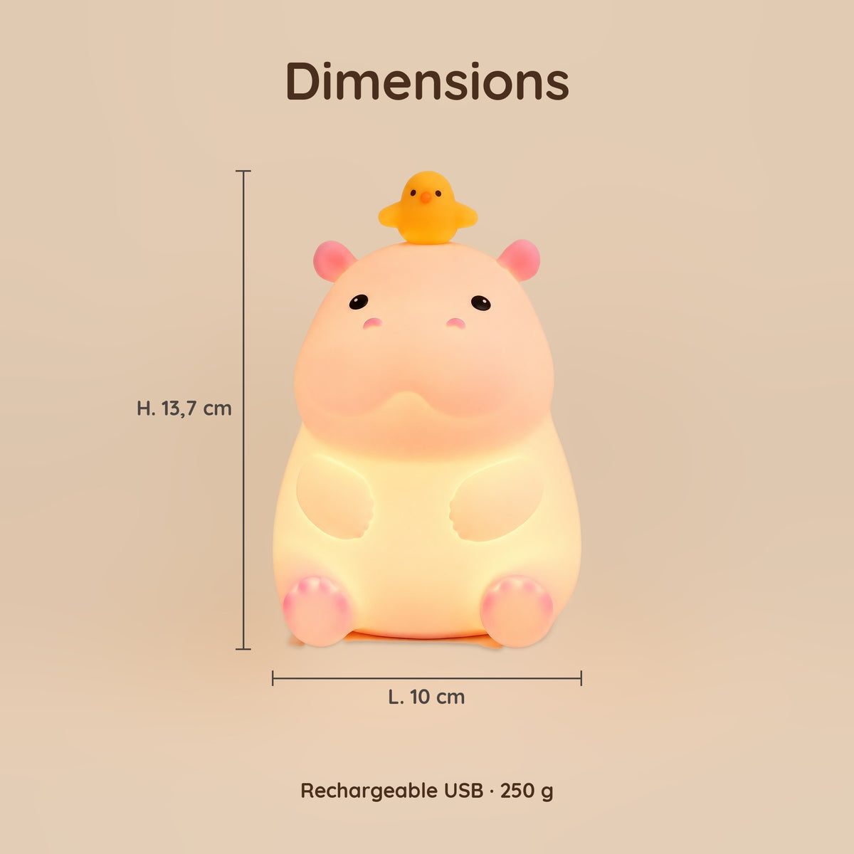 Dimensions – Veilleuse Hippopotame Rechargeable pour Bébé
