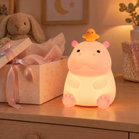 Veilleuse Hippopotame Rechargeable pour Bébé – allumée, ambiance douce