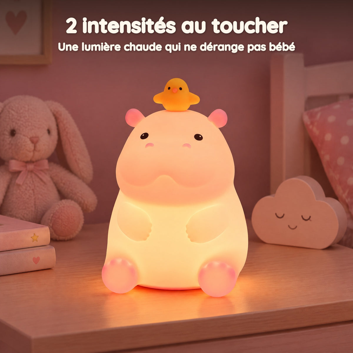 Veilleuse Hippopotame Rechargeable pour Bébé – 2 intensités au toucher