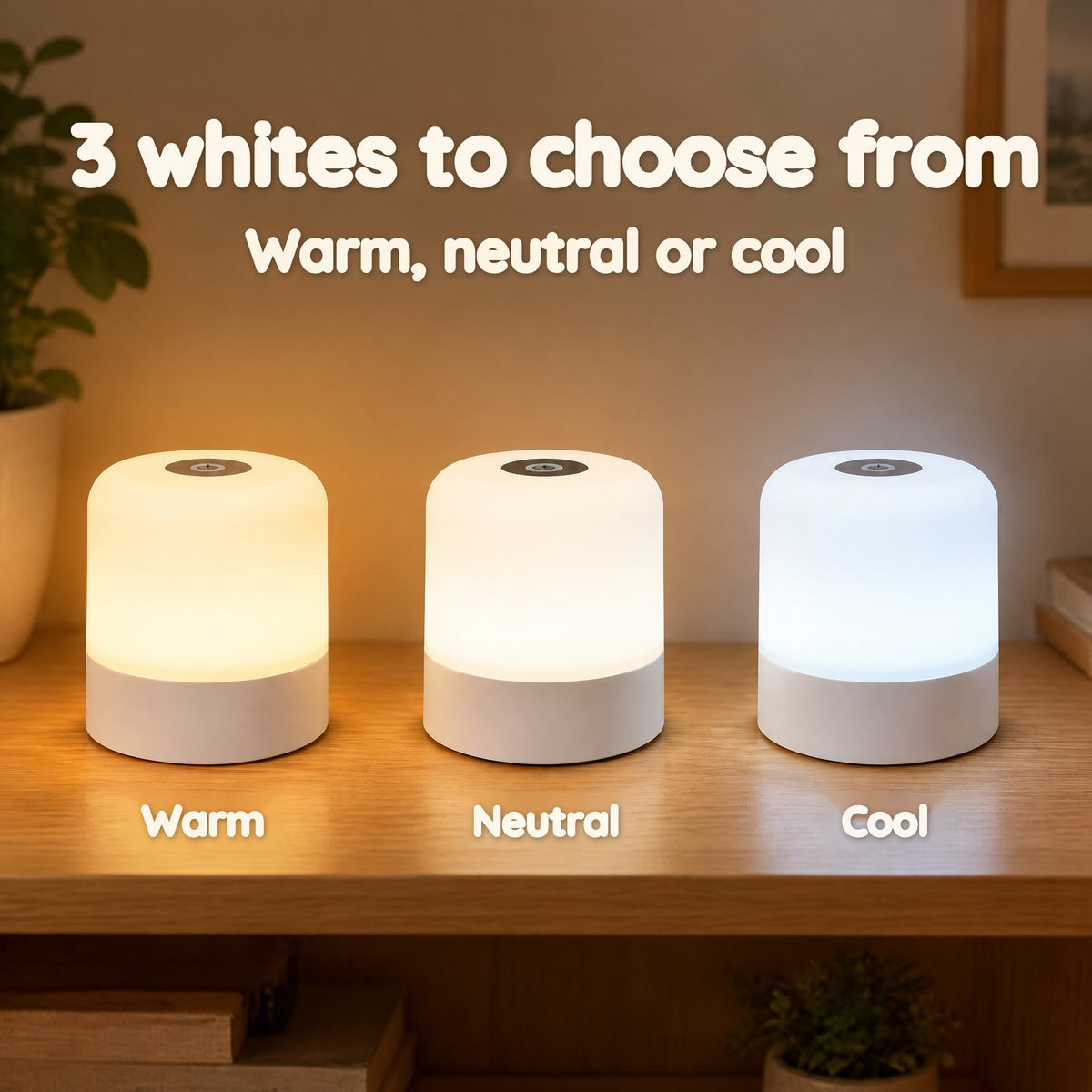Rechargeable Bedside Night Light Lamp with Remote Control – 3 whites to choose from
