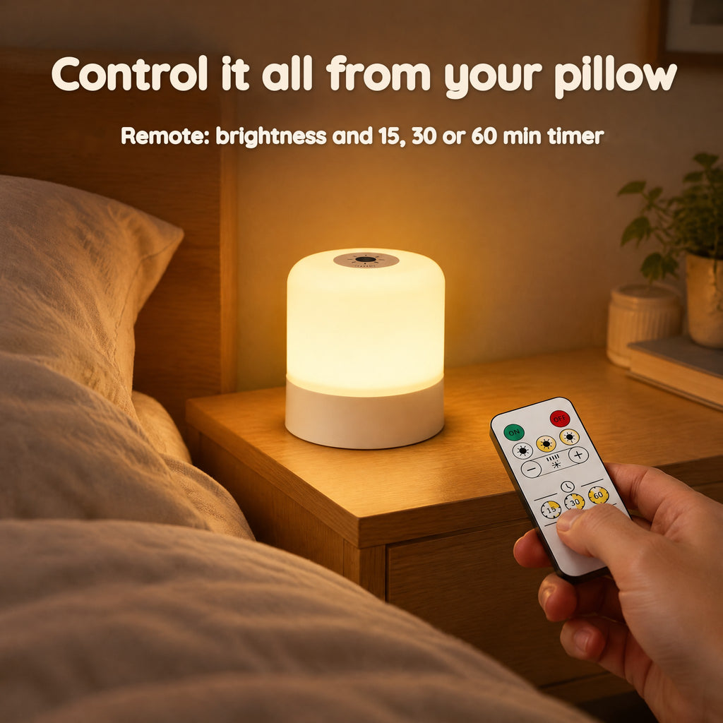 Rechargeable Bedside Night Light Lamp with Remote Control – Control it all from your pillow