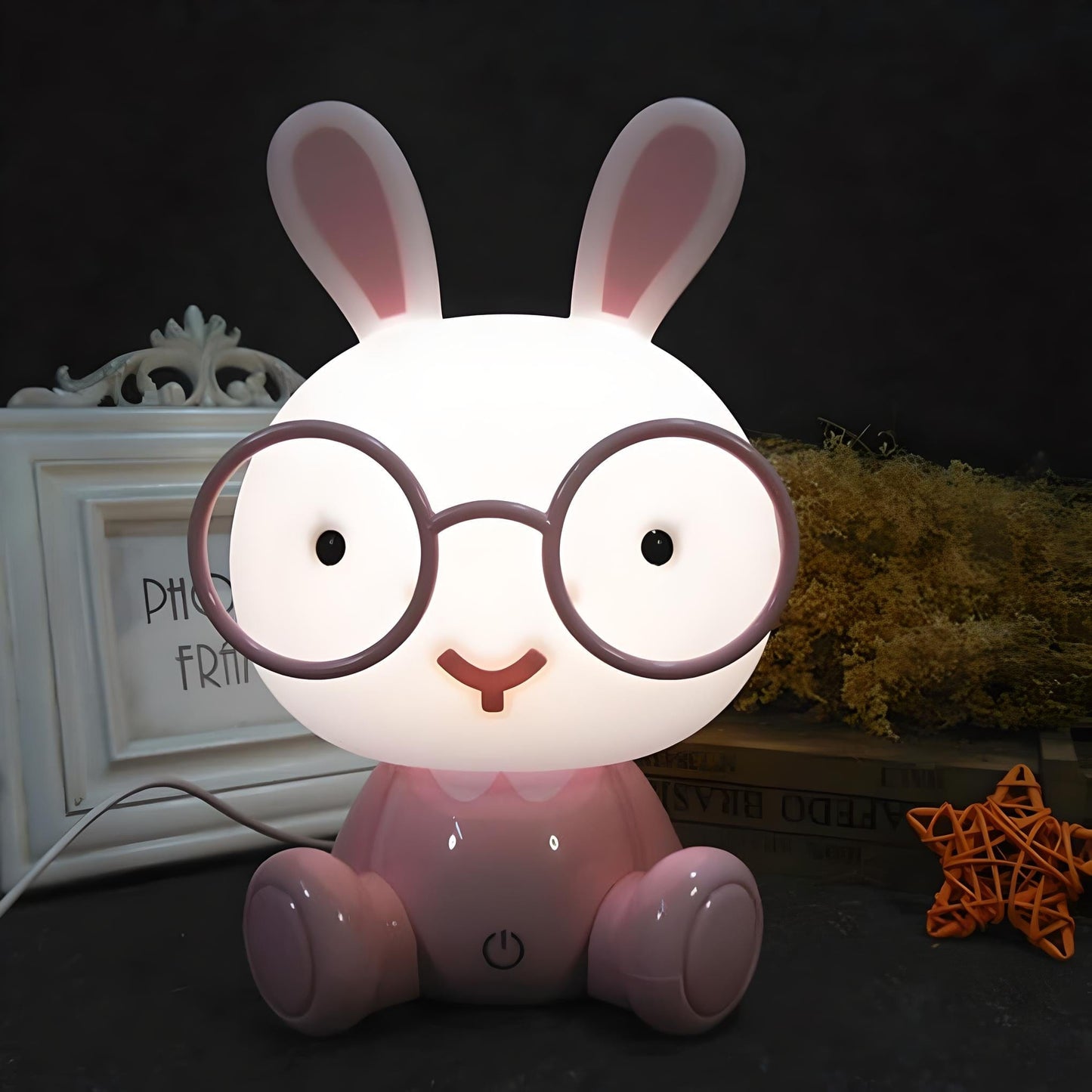 Veilleuse Lapin Rose à Lunettes