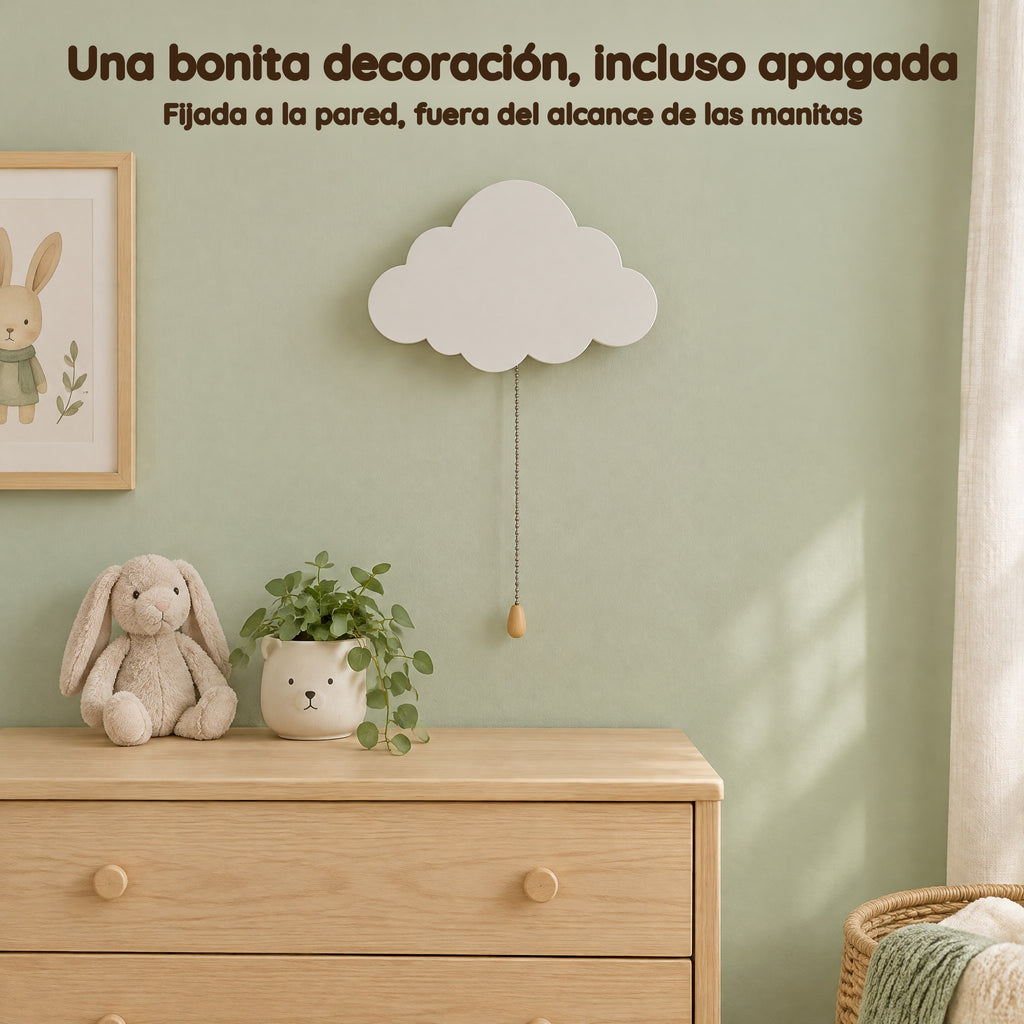 Luz quitamiedos de pared nube de madera para bebé, a pilas – Una bonita decoración, incluso apagada