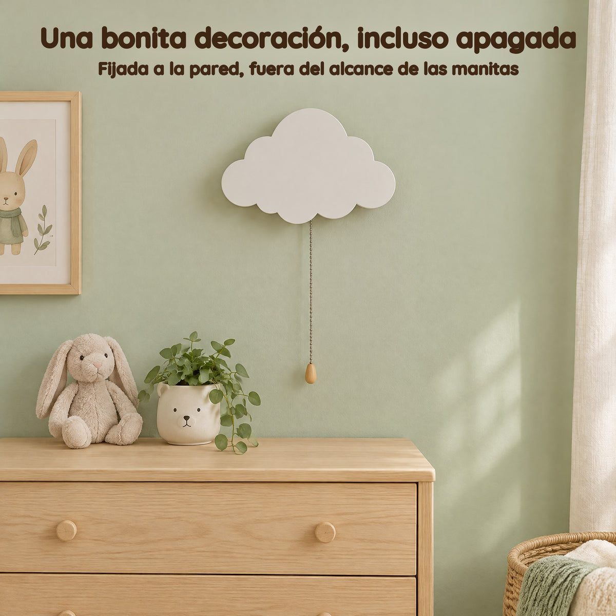 Luz quitamiedos de pared nube de madera para bebé, a pilas – Una bonita decoración, incluso apagada