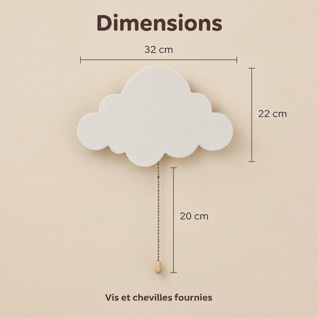 Luce Notturna da Parete Nuvola in Legno per Bebè, a Pile – Dimensioni