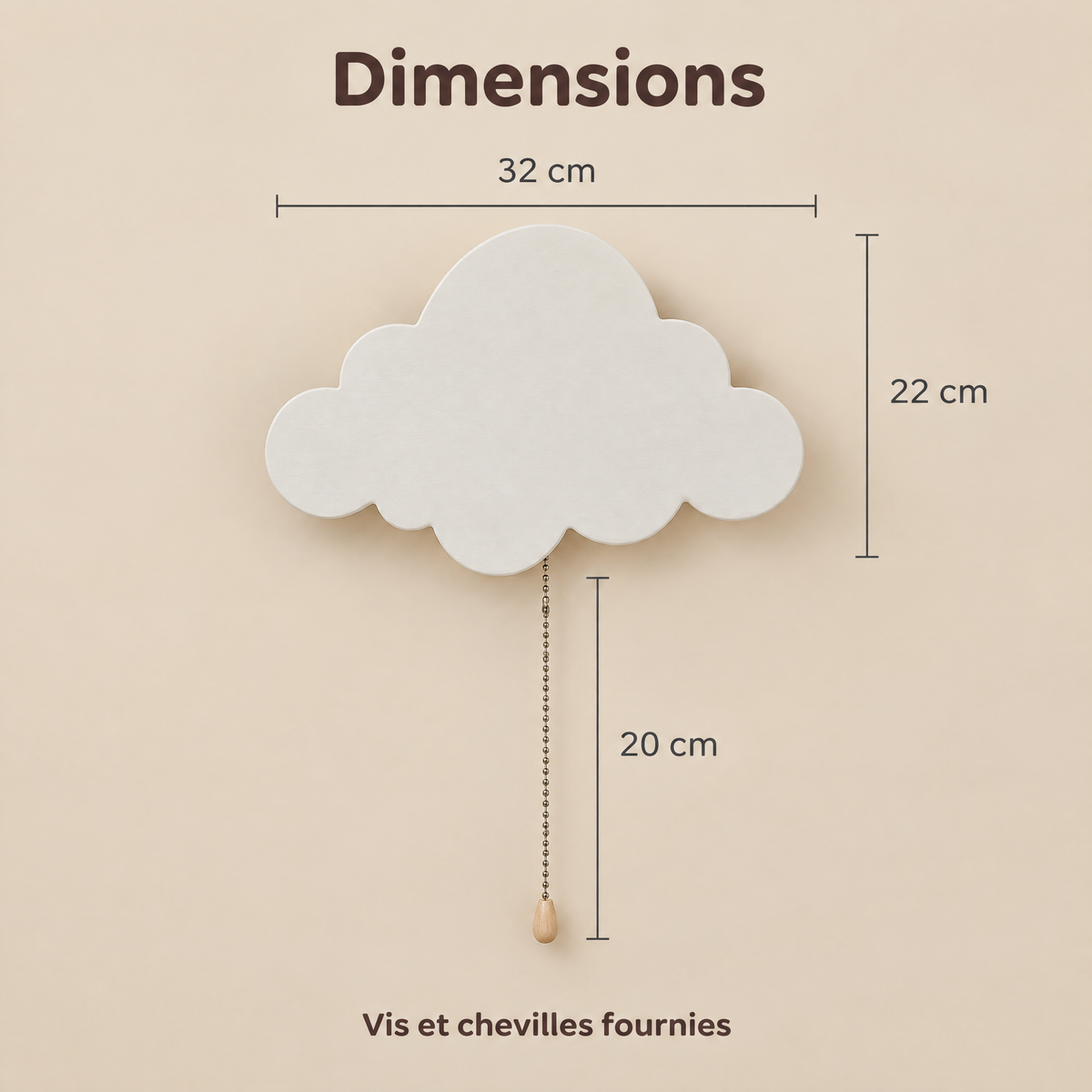 Luce Notturna da Parete Nuvola in Legno per Bebè, a Pile – Dimensioni