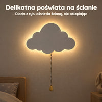 Ścienna lampka nocna chmurka z drewna dla niemowląt, na baterie – Delikatna poświata na ścianie