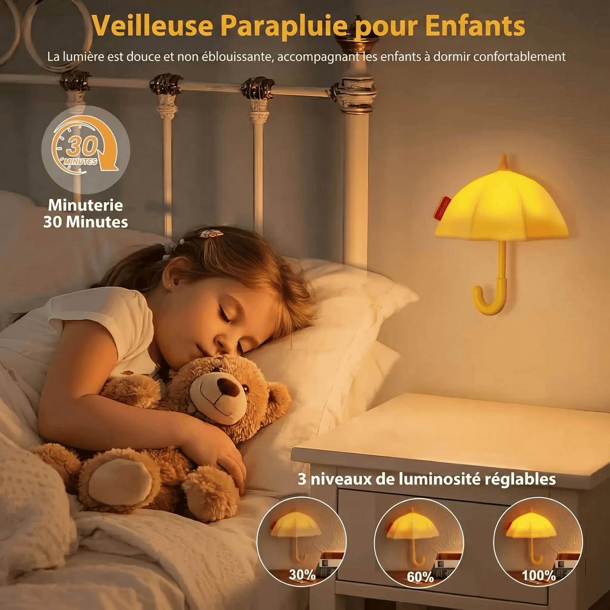 Veilleuse Murale Parapluie en Silicone Rechargeable