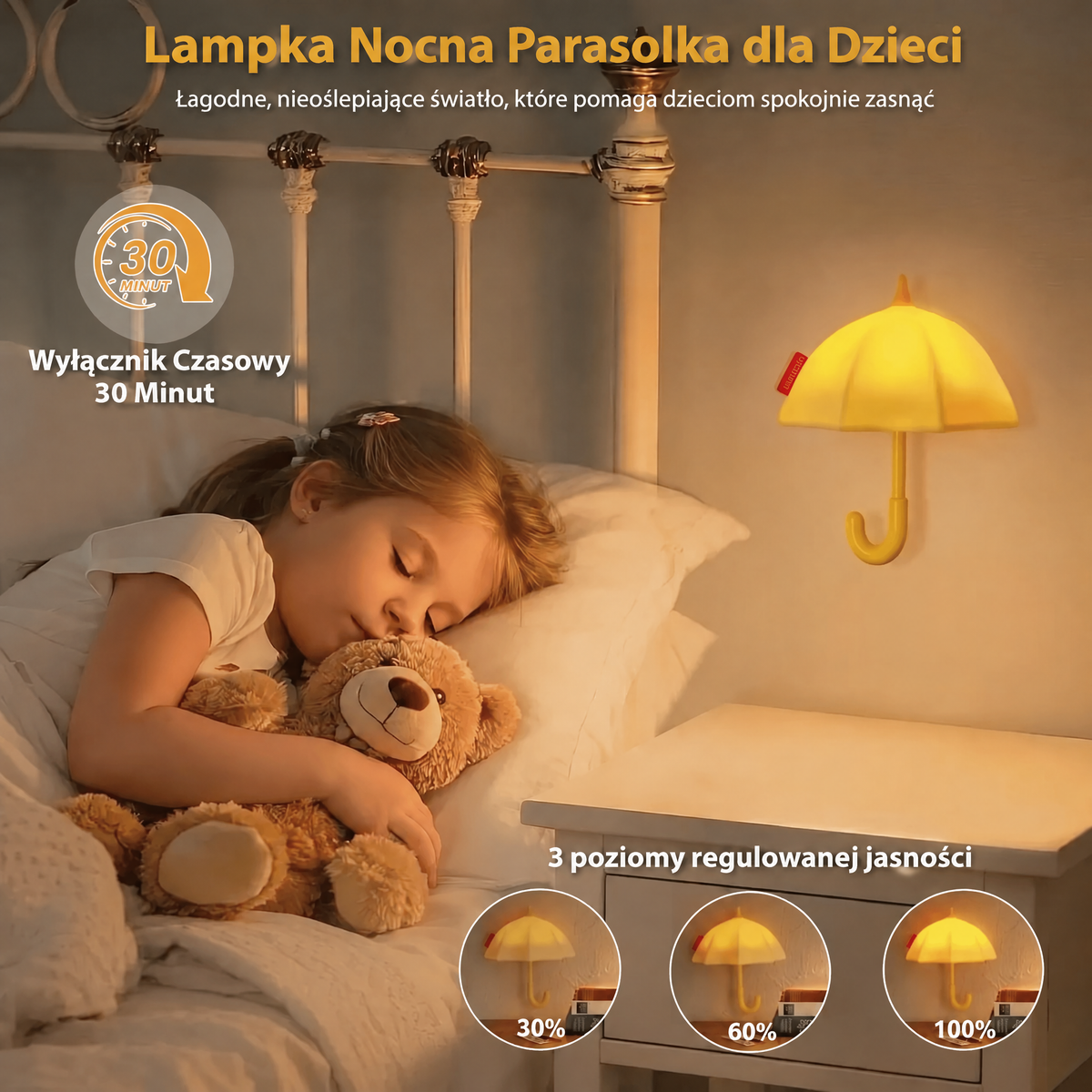 Ładowana ścienna lampka nocna parasol z silikonu