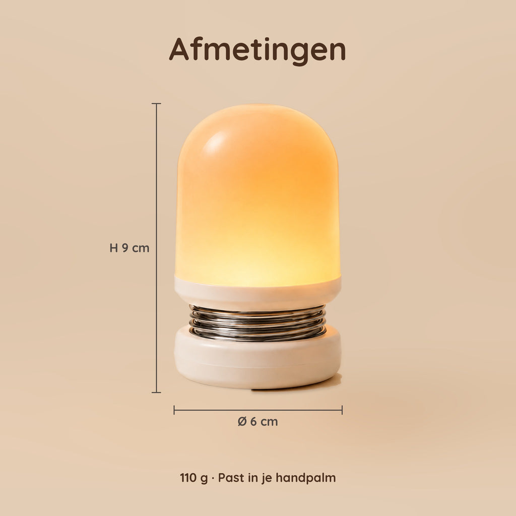 Draagbaar oplaadbaar nachtlampje met rood en amberkleurig licht – Afmetingen