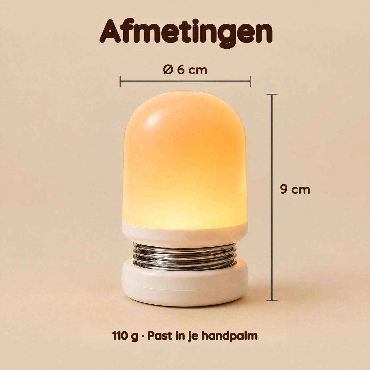 Draagbaar oplaadbaar nachtlampje met rood en amberkleurig licht – Afmetingen