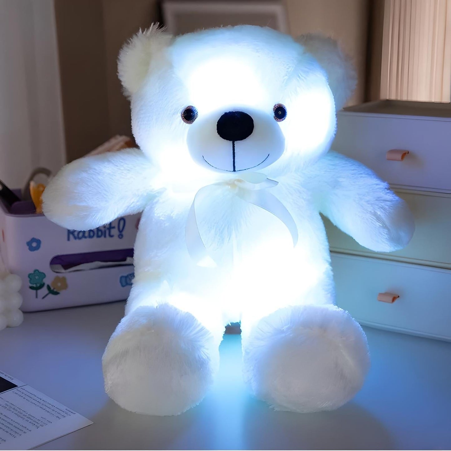 Veilleuse Peluche Ourson 30cm / Blanc