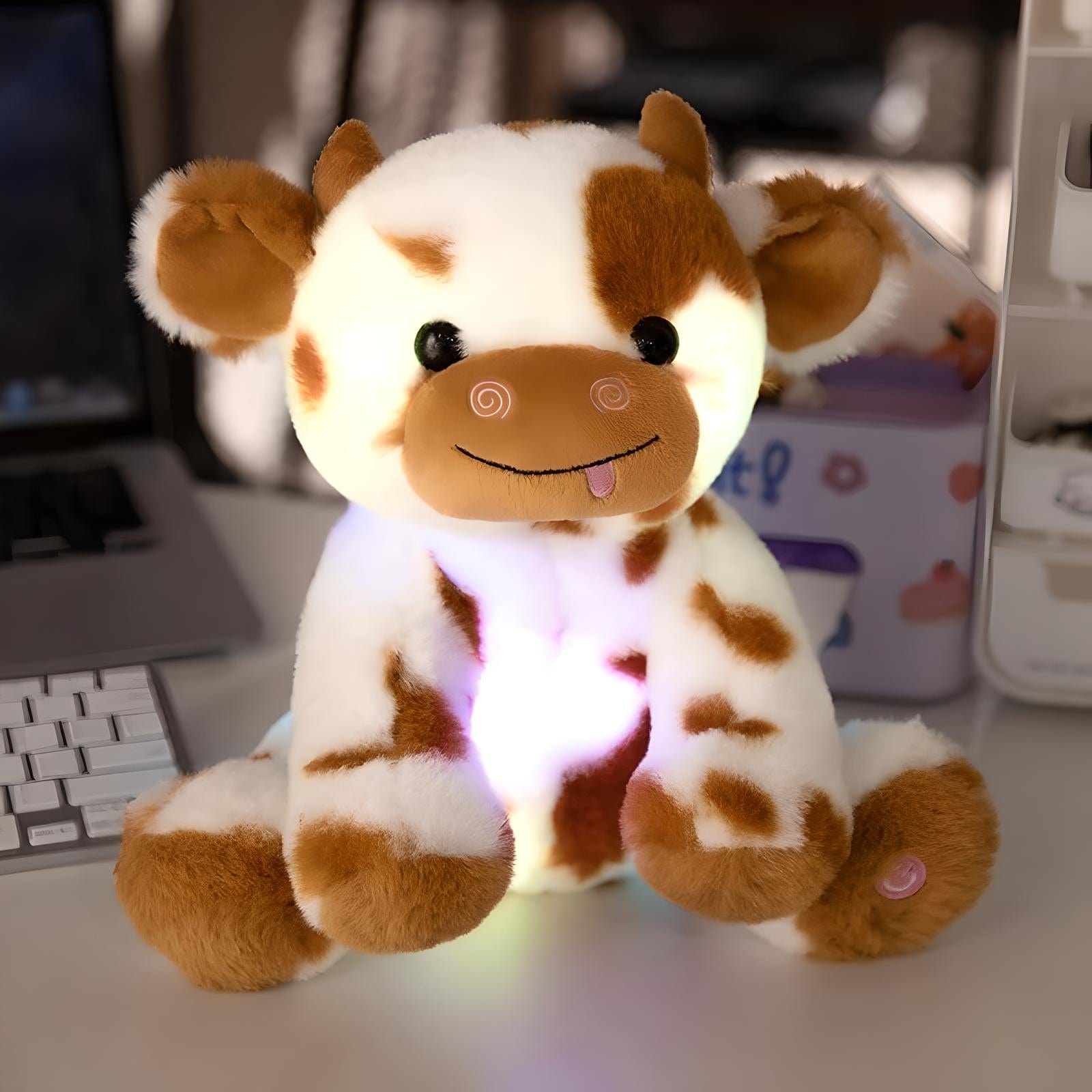 Veilleuse Peluche Vache 20cm / Marron