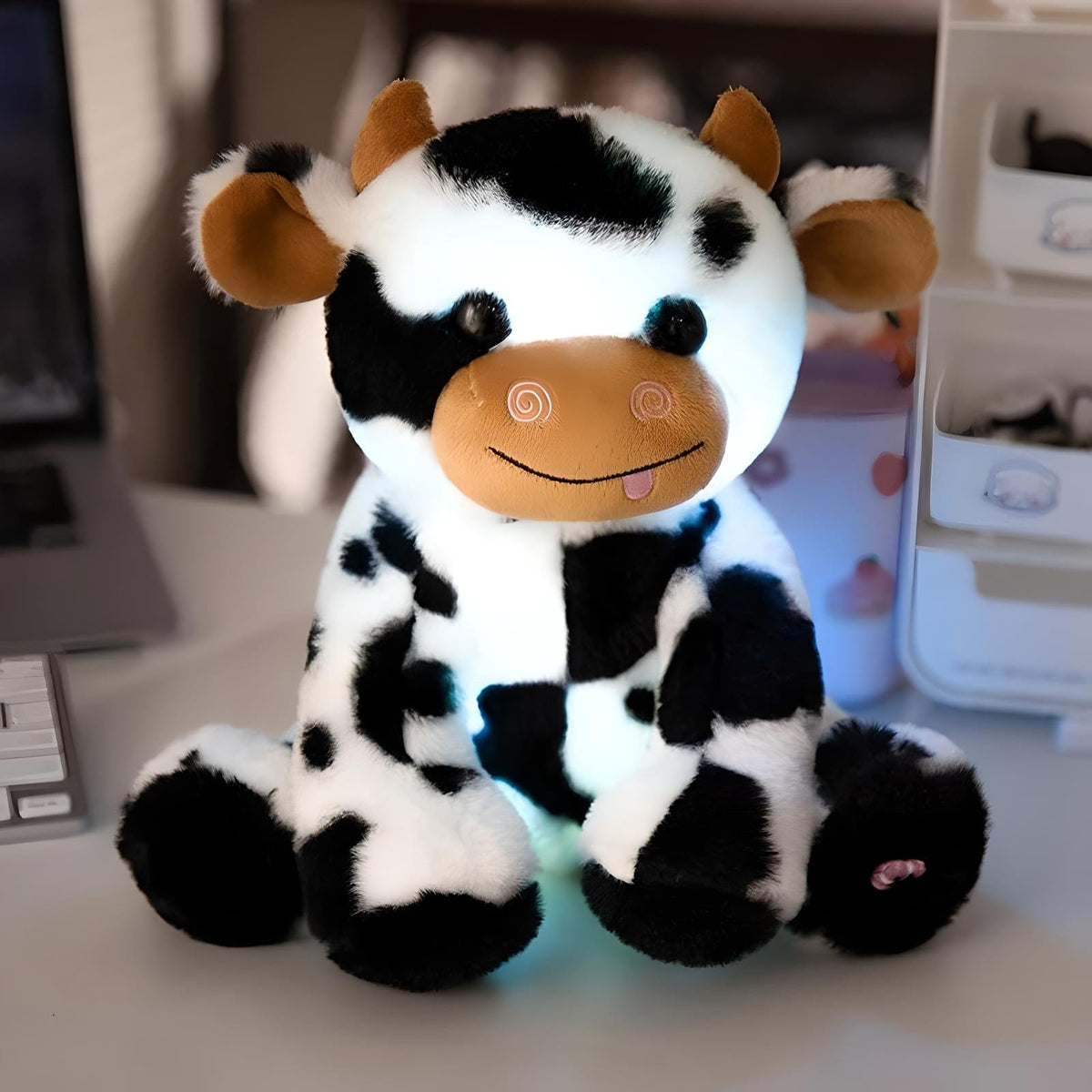 Veilleuse Peluche Vache 20cm / Noir