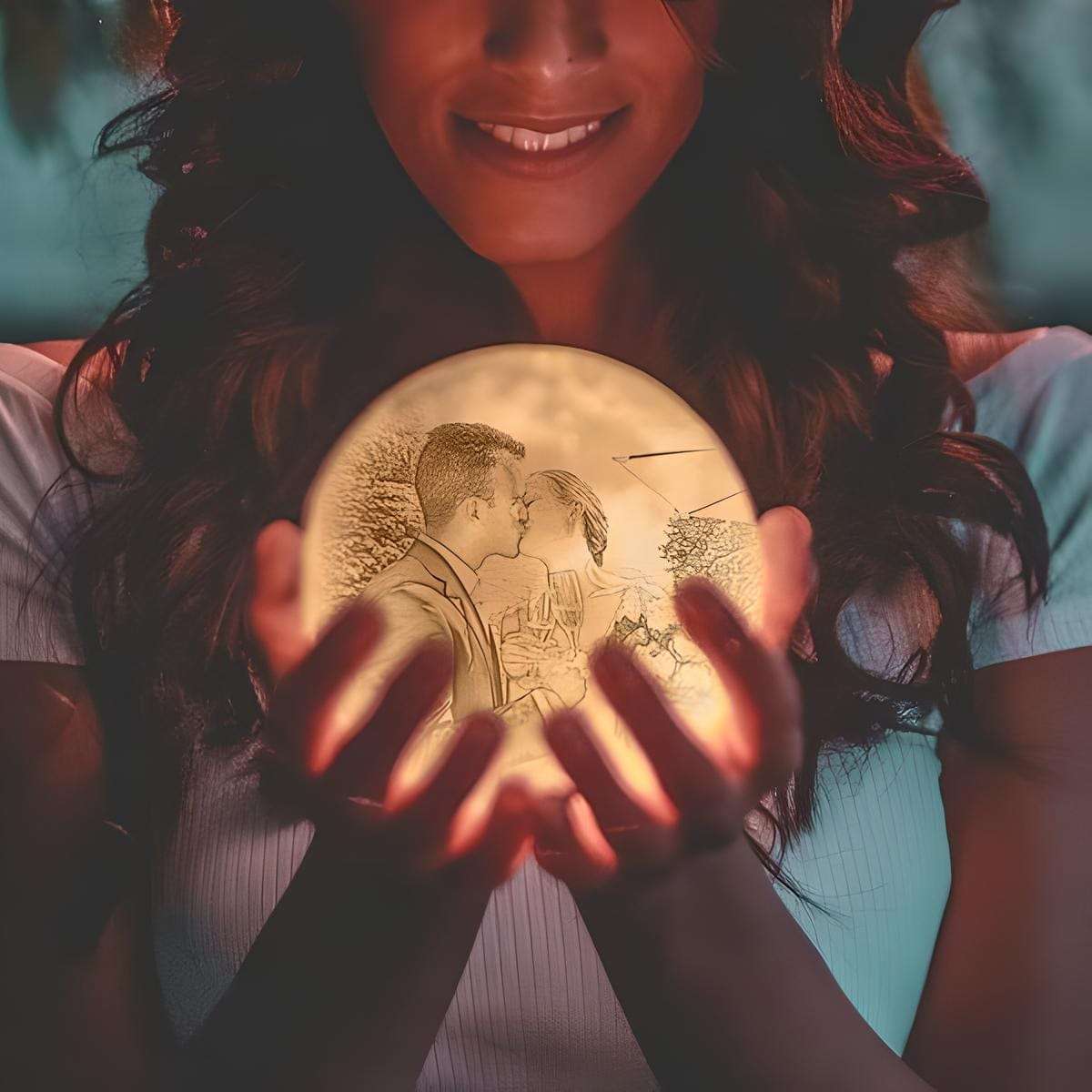 Veilleuse Personnalisée Lune Photo et Texte