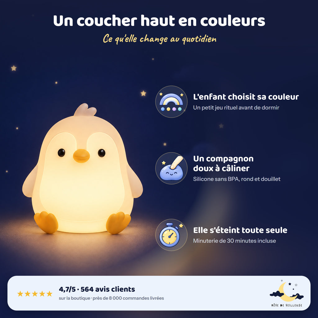 Veilleuse Pingouin LED en Silicone Nomade – avantages et avis clients