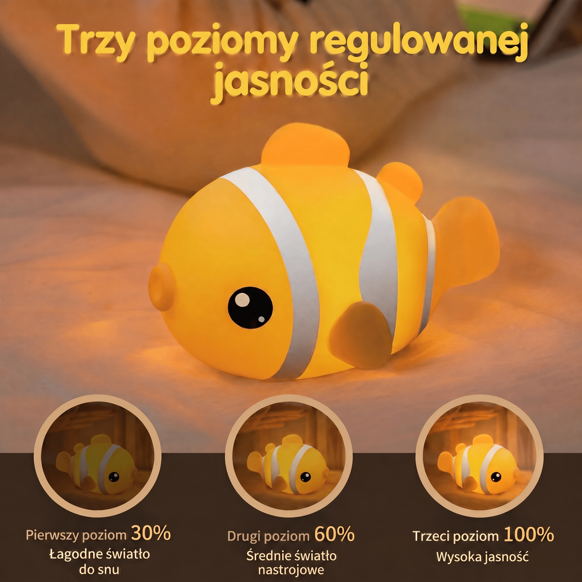 Ładowana lampka nocna złota rybka z silikonu