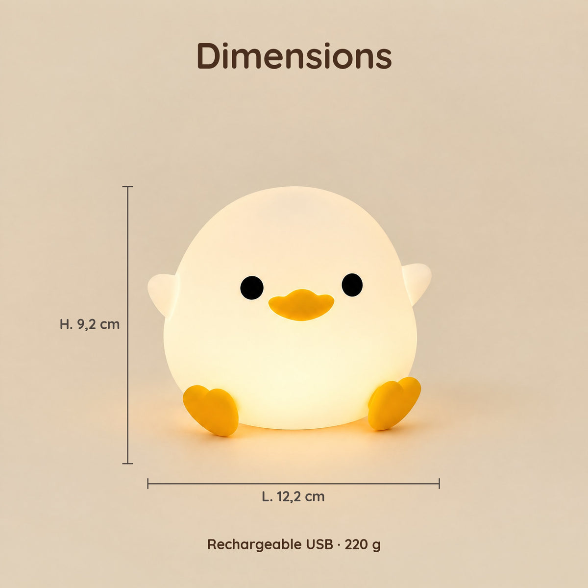 Dimensions – Veilleuse Poussin en Silicone