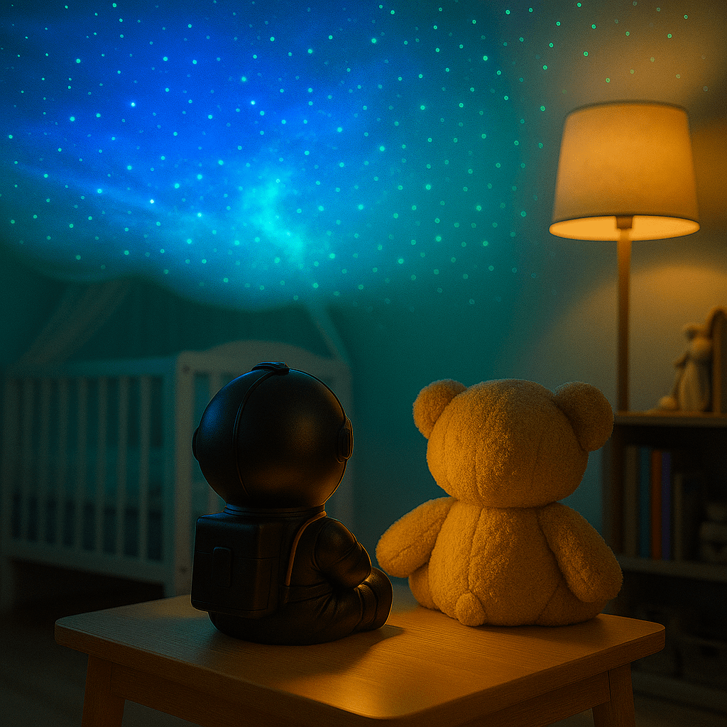 Veilleuse Projection Astronaute Étoile Noire