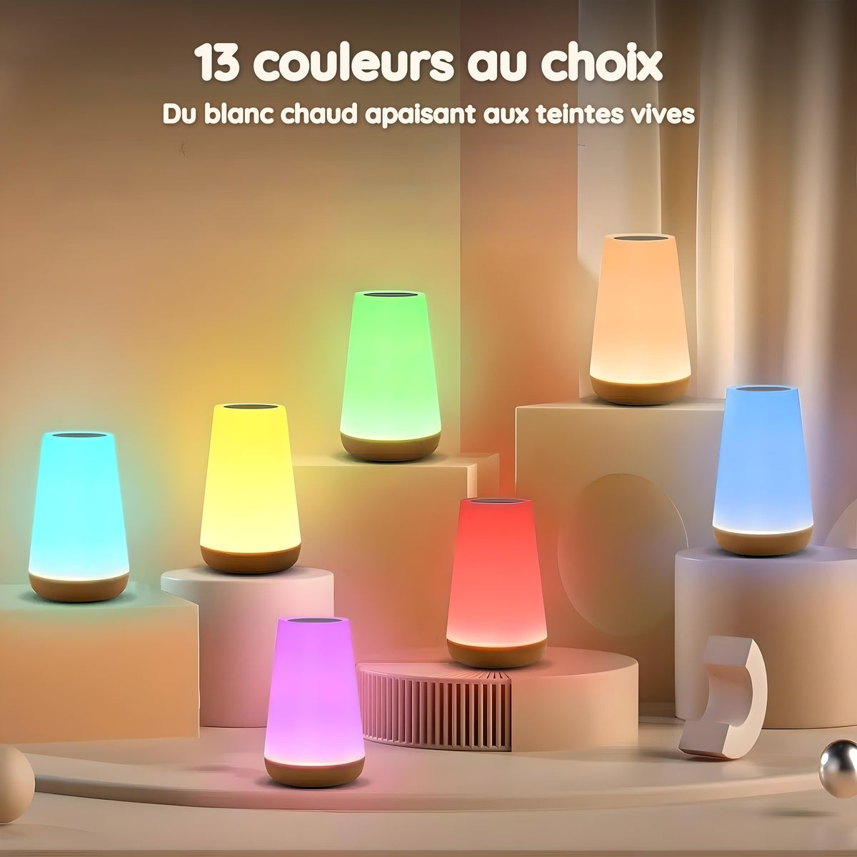 Veilleuse Rechargeable avec 13 Couleurs Changeantes – 13 couleurs au choix