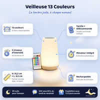 Veilleuse Rechargeable avec 13 Couleurs Changeantes – caractéristiques et dimensions