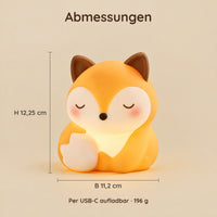 Maße des Nachtlichts Sitzender Fuchs: 12,25 cm hoch und 11,2 cm breit