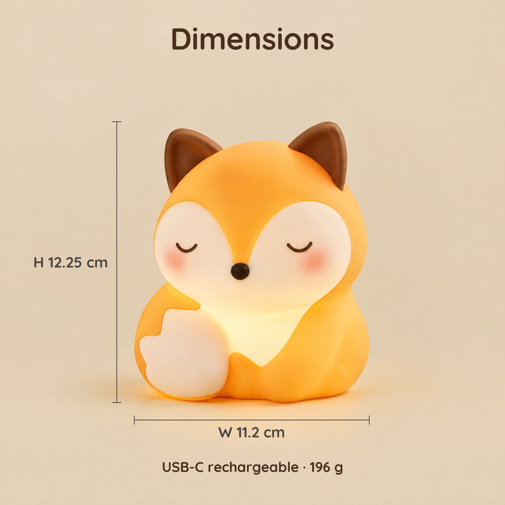 Sitting fox night light dimensions: 12.25 cm high and 11.2 cm wide