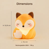 Dimensions de la veilleuse renard assis : 12,25 cm de haut et 11,2 cm de large