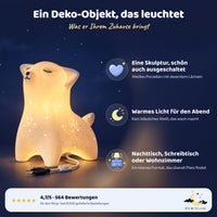 Fuchs-Nachtlicht aus weißer Keramik, ein Deko-Objekt, das leuchtet: Skulptur, schön auch ausgeschaltet, warmes Licht, Nachttisch, Schreibtisch oder Wohnzimmer