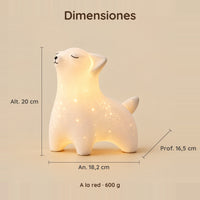 Dimensiones de la luz quitamiedos zorro: 20 cm de alto, 18,2 cm de ancho, 16,5 cm de fondo