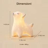 Dimensioni della luce notturna volpe: 20 cm di altezza, 18,2 cm di larghezza, 16,5 cm di profondità