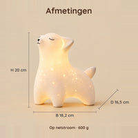 Afmetingen van het nachtlampje vos: 20 cm hoog, 18,2 cm breed, 16,5 cm diep