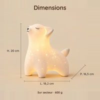 Dimensions de la veilleuse renard : 20 cm de haut, 18,2 cm de large, 16,5 cm de profondeur