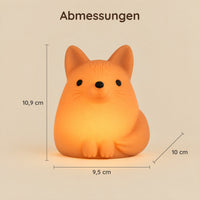 Abmessungen des orangen Fuchs-Nachtlichts: 10,9 cm, 9,5 cm und 10 cm