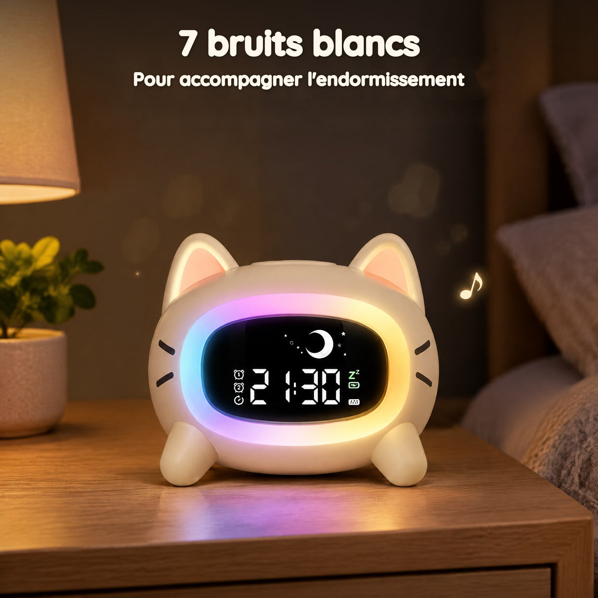 Veilleuse Réveil Chat – 7 bruits blancs