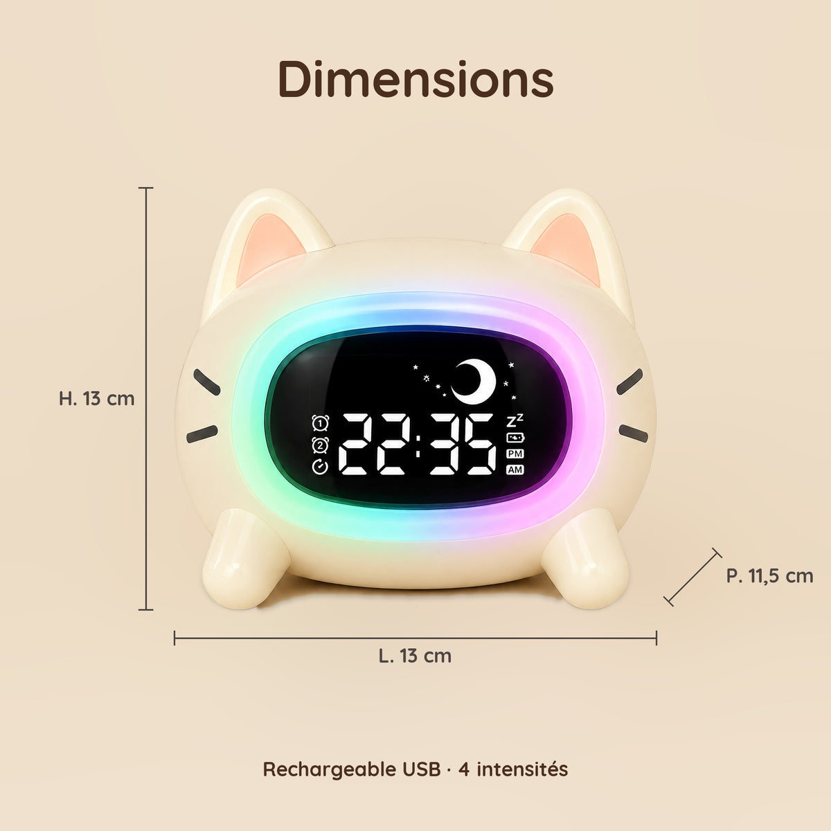 Dimensions – Veilleuse Réveil Chat